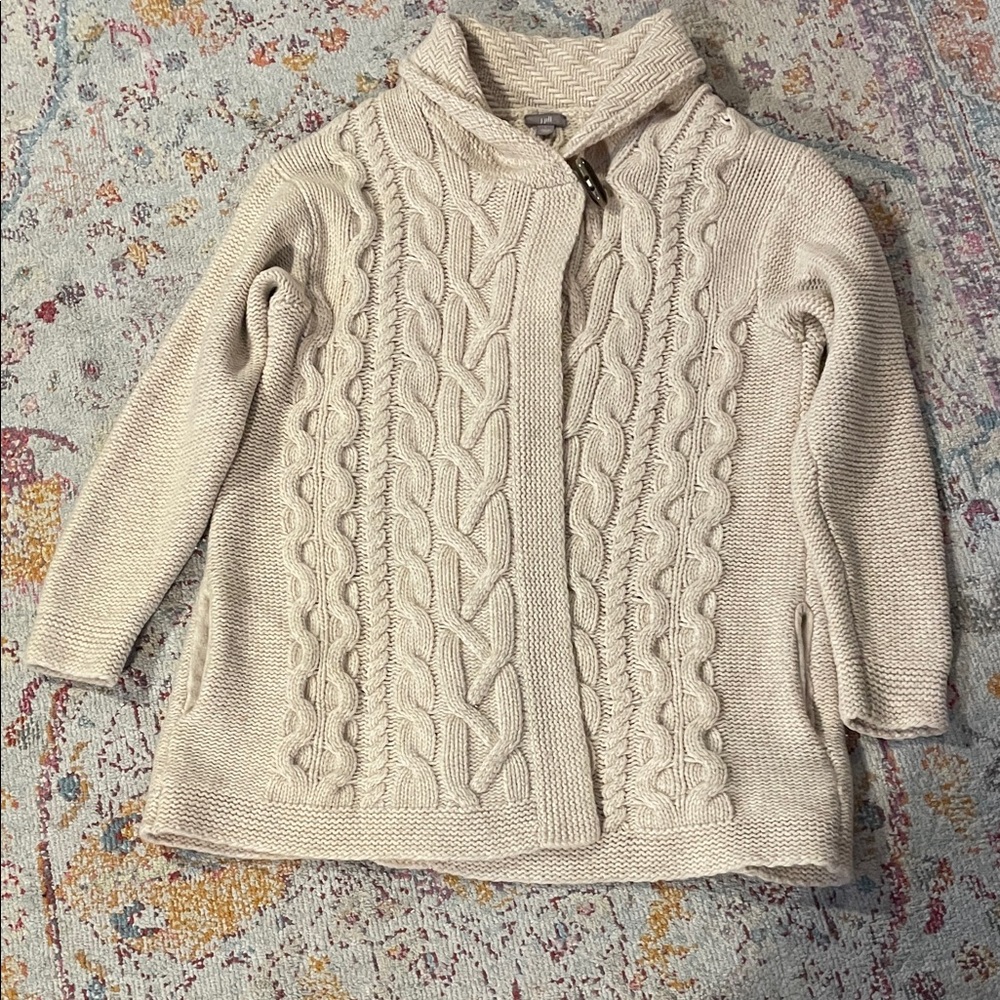 J. Jill Large Fisherman Ivory Cableknit Duster Sweater Coastal Grandma Cottage